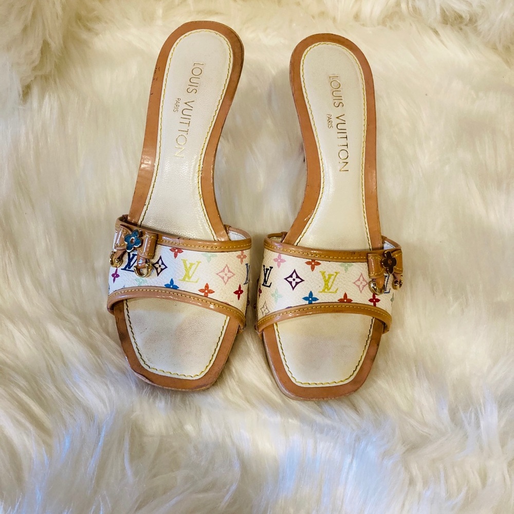 Louis Vuitton Multi Color Heels Sandals Shoes 7.5 - Picture 6 of 12